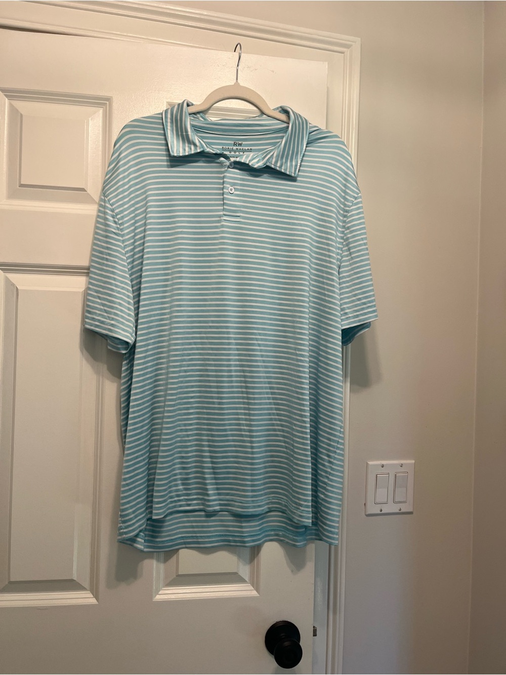 Men's Light Blue & White Striped Polo Shirt